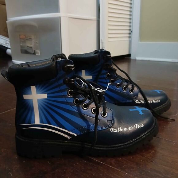 Jesus Faith Over Fear Leather Boots-Christian Shoes For Men size 8/Women size 9 main image 6
